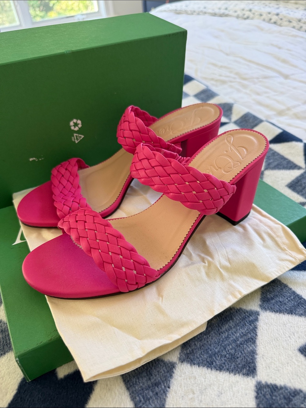 J. Crew Braided Hot Pink Block Heel Slide Sandals